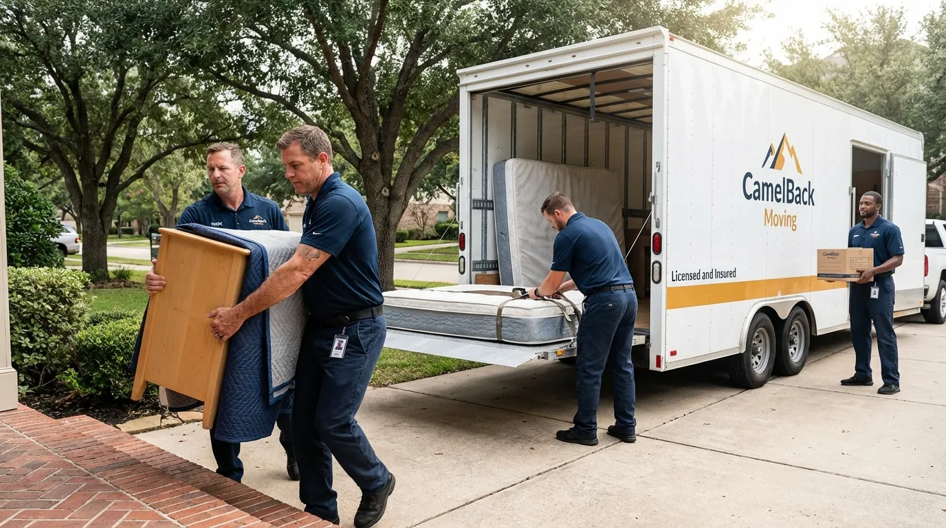 Crew loading residential truck for cross-state move from Albany, MO
