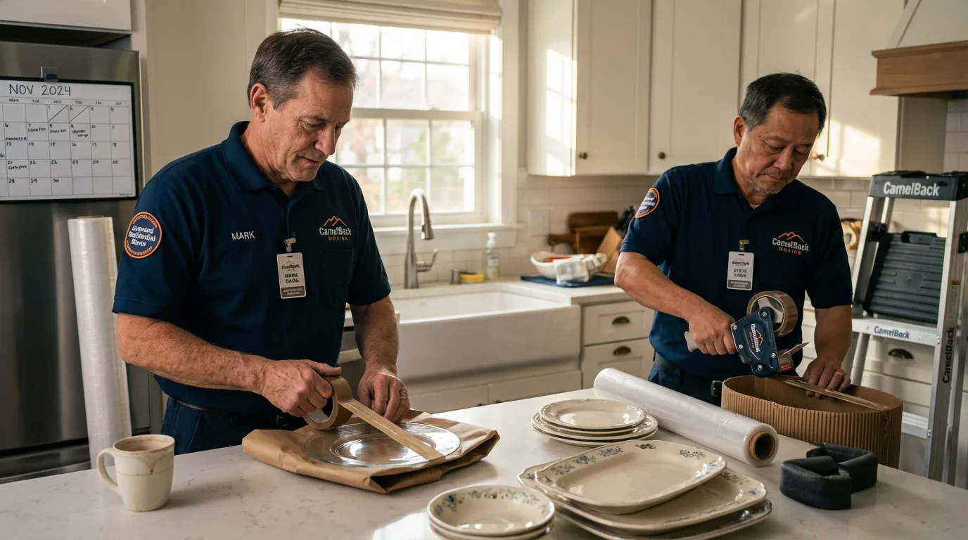 Professional crew packing kitchen dishware in Albany, MO